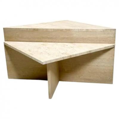 Pair of Low Triangular Travertine Tables Up Up 1970s