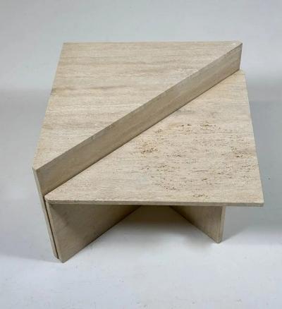 Pair of Low Triangular Travertine Tables Up Up 1970s