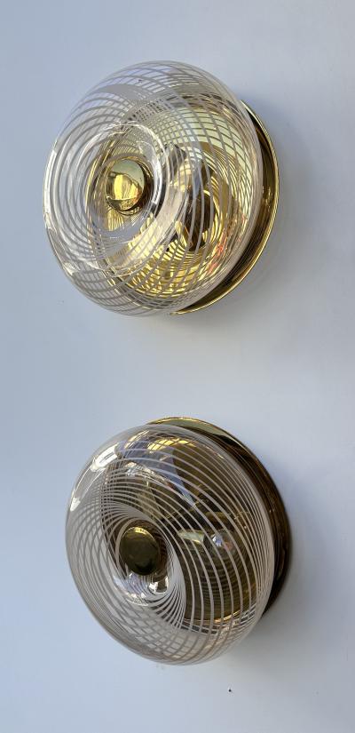 Pair of Lucite Spiral and Brass Sconces Italy 1970s
