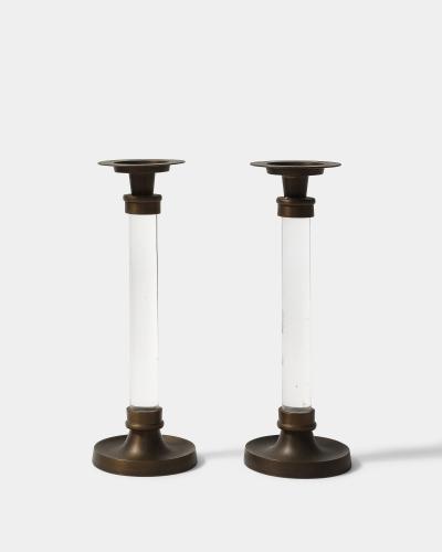 Pair of Lucite and Bronze Candlesticks 20th C