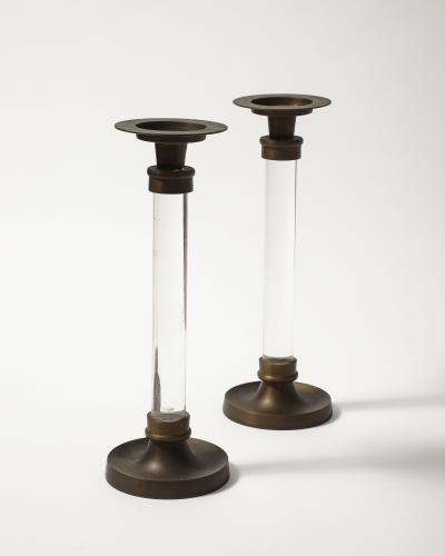 Pair of Lucite and Bronze Candlesticks 20th C