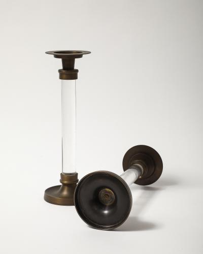 Pair of Lucite and Bronze Candlesticks 20th C