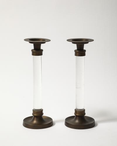 Pair of Lucite and Bronze Candlesticks 20th C