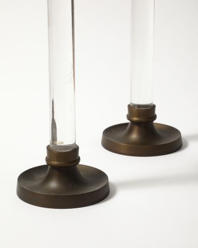 Pair of Lucite and Bronze Candlesticks 20th C