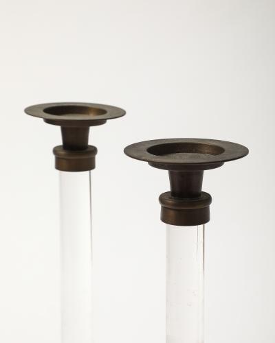 Pair of Lucite and Bronze Candlesticks 20th C