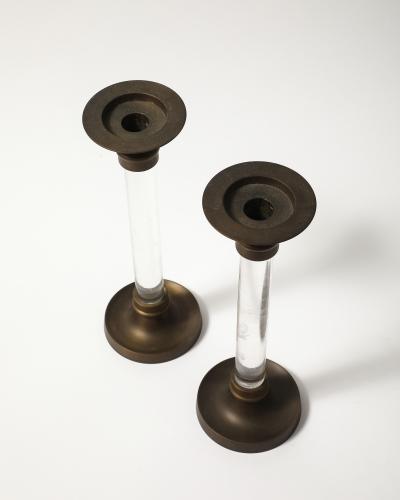 Pair of Lucite and Bronze Candlesticks 20th C