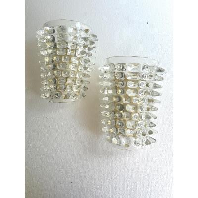Pair of Luxury Italian Spikes Murano Glass Scenographic Wall Sconces