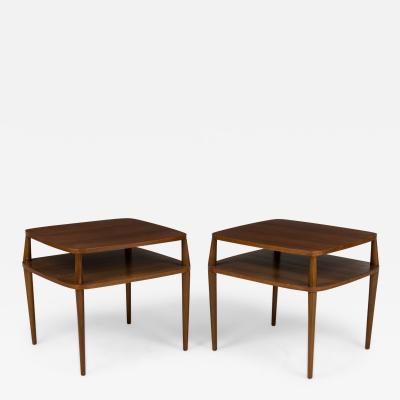 Pair of M SInger and Sons American Mid Century Teak Two Tier Side Tables