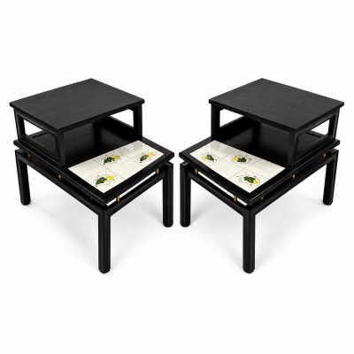Pair of MCM Ebonized Wood End Tables with The Tilers Ceramic Tiles C 1960 