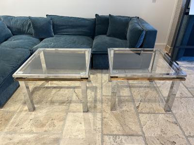 Pair of MCM Polished Steel Brass Side Accent Coffee Tables
