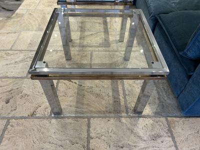 Pair of MCM Polished Steel Brass Side Accent Coffee Tables