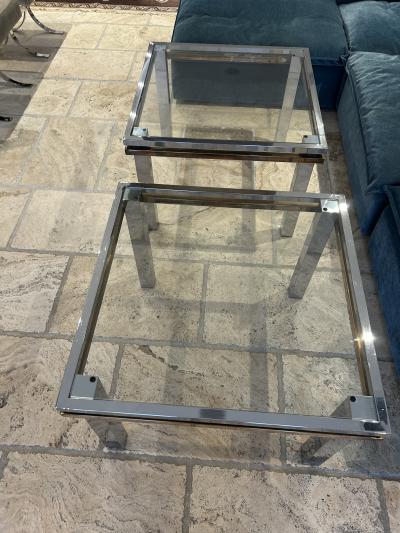 Pair of MCM Polished Steel Brass Side Accent Coffee Tables