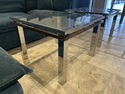 Pair of MCM Polished Steel Brass Side Accent Coffee Tables