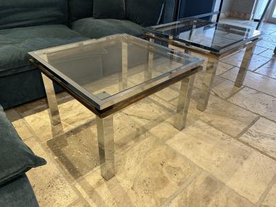 Pair of MCM Polished Steel Brass Side Accent Coffee Tables