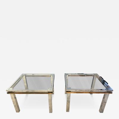 Pair of MCM Polished Steel Brass Side Accent Coffee Tables