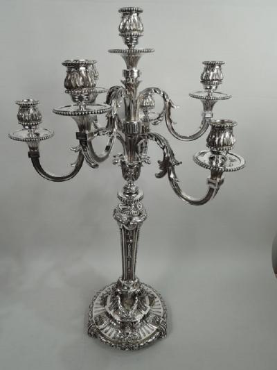 Pair of Magnificent French Neoclassical Silver 7 Light Candelabra