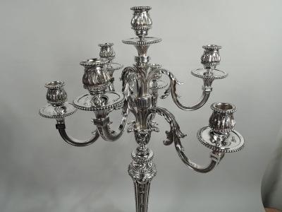 Pair of Magnificent French Neoclassical Silver 7 Light Candelabra