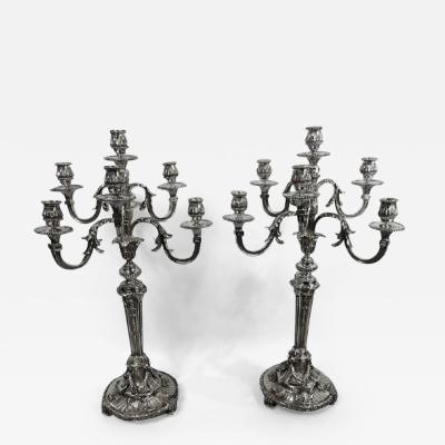 Pair of Magnificent French Neoclassical Silver 7 Light Candelabra