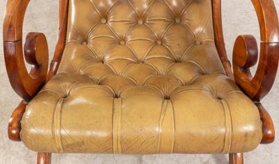 Pair of Mahogany Campaign Style Lounge Chairs Ottoman