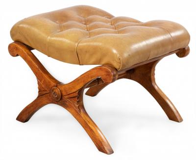 Pair of Mahogany Campaign Style Lounge Chairs Ottoman