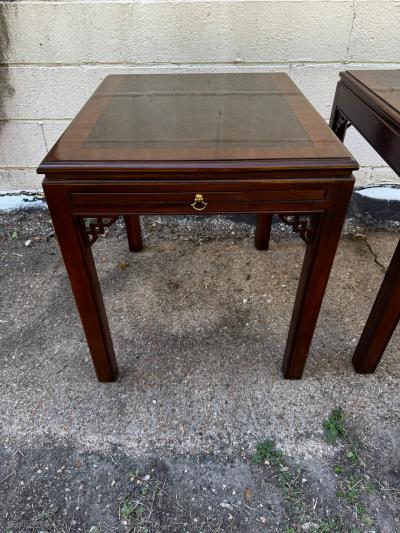 Pair of Mahogany Chinese Chippendale Style End Tables with Writing Surfaces