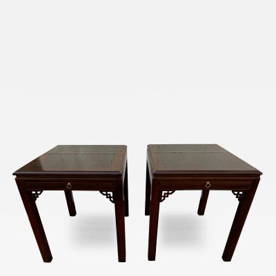 Pair of Mahogany Chinese Chippendale Style End Tables with Writing Surfaces