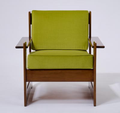 Pair of Mahogany Stained and Leather Armchairs Italy 1960s