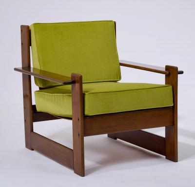 Pair of Mahogany Stained and Leather Armchairs Italy 1960s