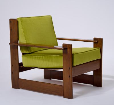 Pair of Mahogany Stained and Leather Armchairs Italy 1960s