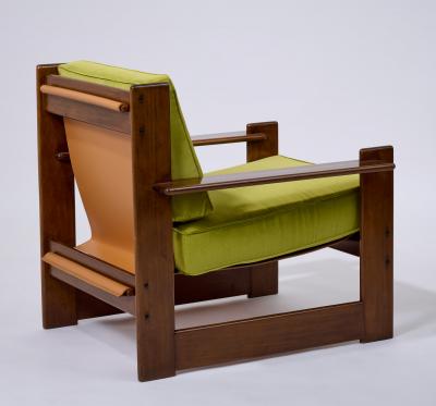 Pair of Mahogany Stained and Leather Armchairs Italy 1960s