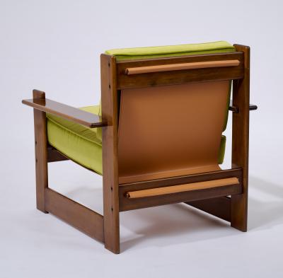 Pair of Mahogany Stained and Leather Armchairs Italy 1960s