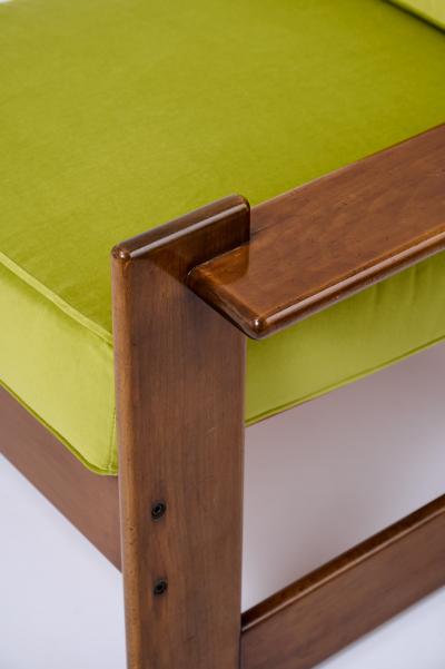 Pair of Mahogany Stained and Leather Armchairs Italy 1960s