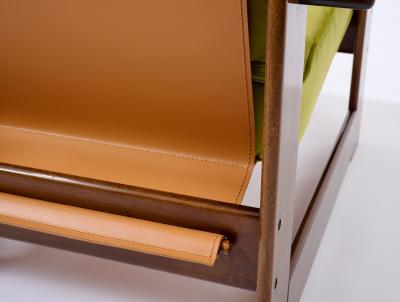 Pair of Mahogany Stained and Leather Armchairs Italy 1960s