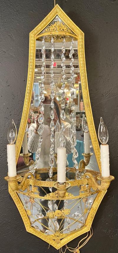 Pair of Maison Bagu s Mirrored Wall Lights Sconces or Girandoles