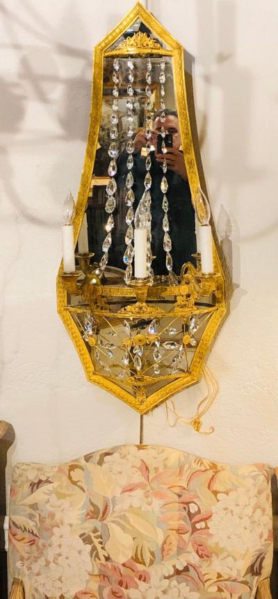 Pair of Maison Bagu s Mirrored Wall Lights Sconces or Girandoles