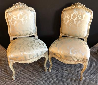 Pair of Maison Jansen Slipper Chairs in Scalamandre Upholstery in Fine Frames