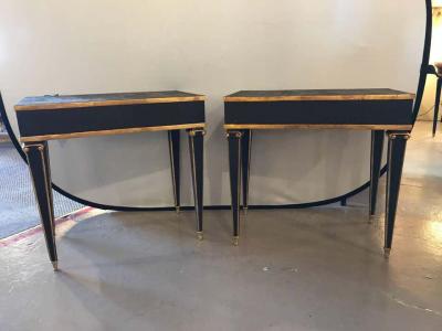Pair of Maison Jansen Style End Table in Leather Top and Bronze Mounted Legs