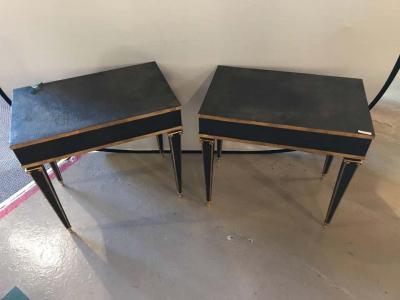 Pair of Maison Jansen Style End Table in Leather Top and Bronze Mounted Legs