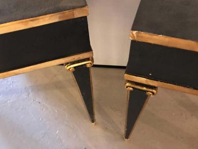 Pair of Maison Jansen Style End Table in Leather Top and Bronze Mounted Legs