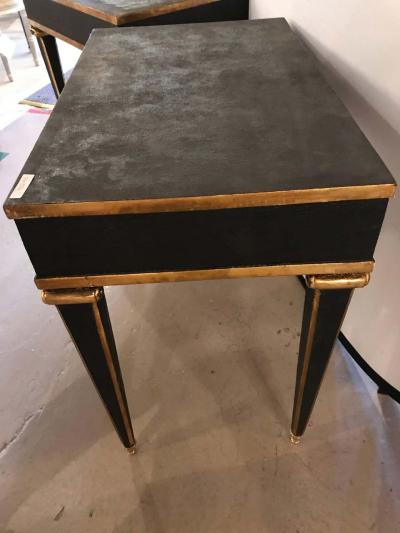 Pair of Maison Jansen Style End Table in Leather Top and Bronze Mounted Legs