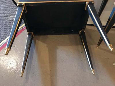 Pair of Maison Jansen Style End Table in Leather Top and Bronze Mounted Legs