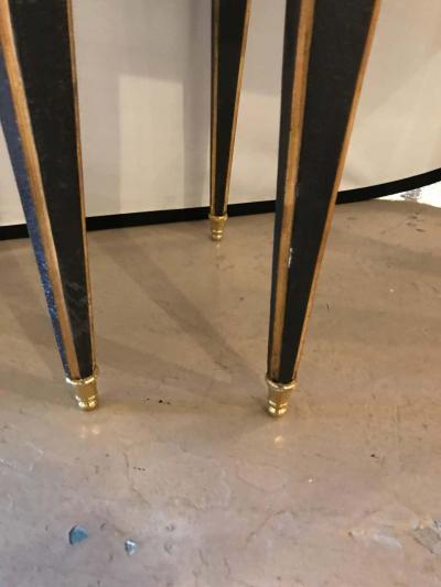 Pair of Maison Jansen Style End Table in Leather Top and Bronze Mounted Legs