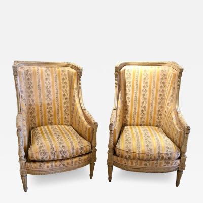 Pair of Maison Jansen attrib French Wingback or armchairs in a Swedish Finish