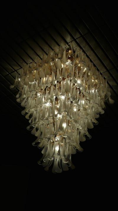 Pair of Majestic Flush Mount Petal Murano Chandeliers