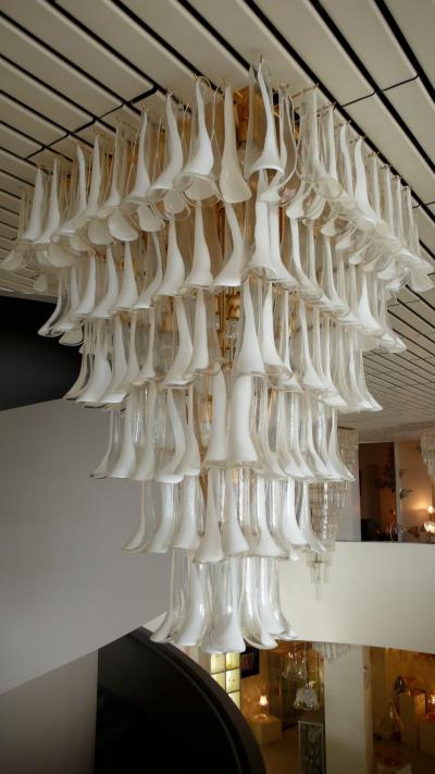 Pair of Majestic Flush Mount Petal Murano Chandeliers