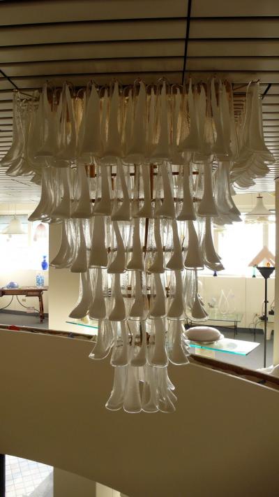 Pair of Majestic Flush Mount Petal Murano Chandeliers