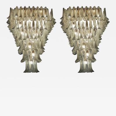 Pair of Majestic Flush Mount Petal Murano Chandeliers