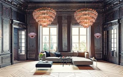 Pair of Majestic Pink Murano Palmette Chandelier