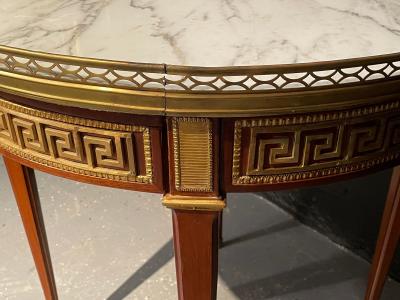 Pair of Marble Top Greek Key Bouillotte or End Tables Manner of Jansen
