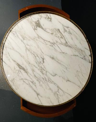 Pair of Marble Top Greek Key Bouillotte or End Tables Manner of Jansen